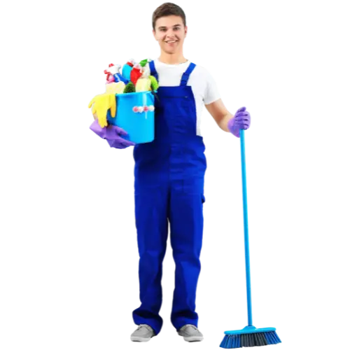 Professional team cleaning building exterior with modern equipment