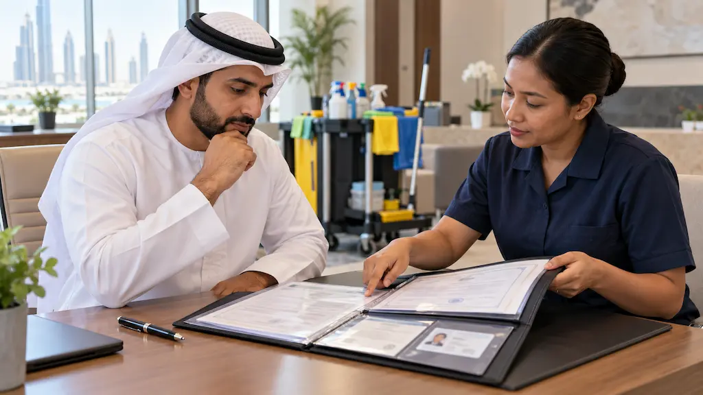 Verifying a cleaning company's credentials before signing in Dubai